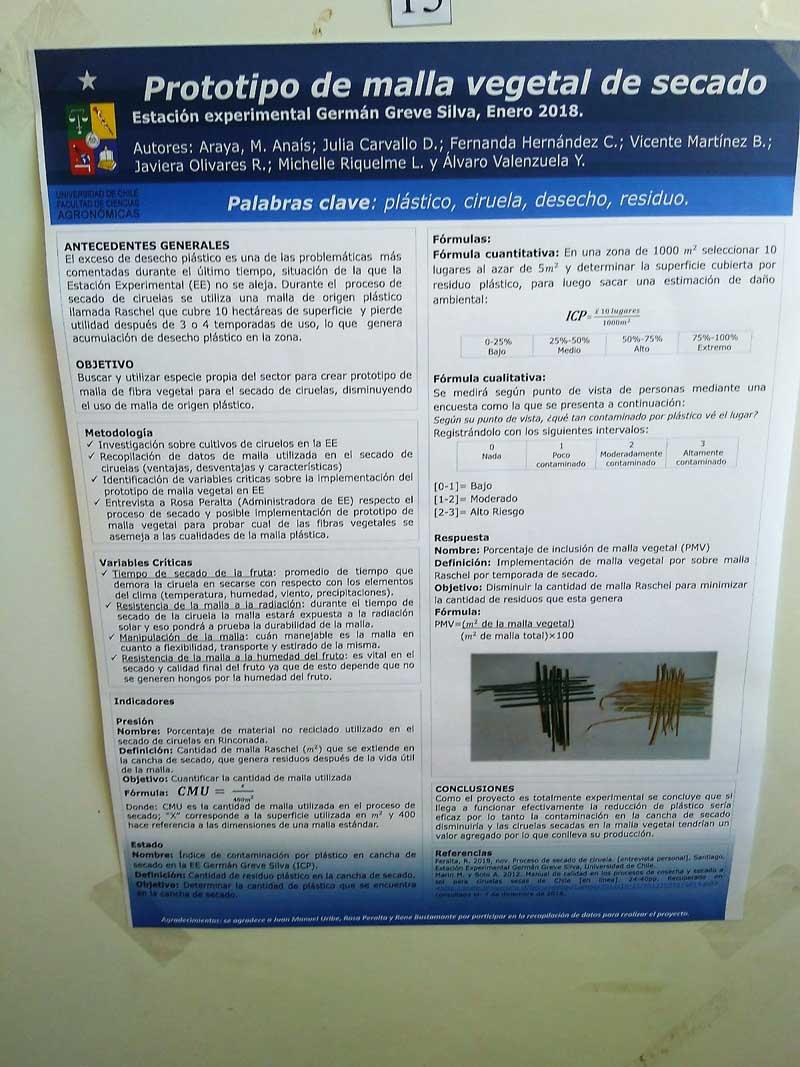 Los estudiantes presentaron la idea de una malla vegetal para el secado de ciruelas, evitando así el uso de plástico.